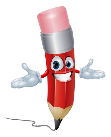 Illustration of a happy fun pencil cartoon character drawing and smilingのイラスト素材
