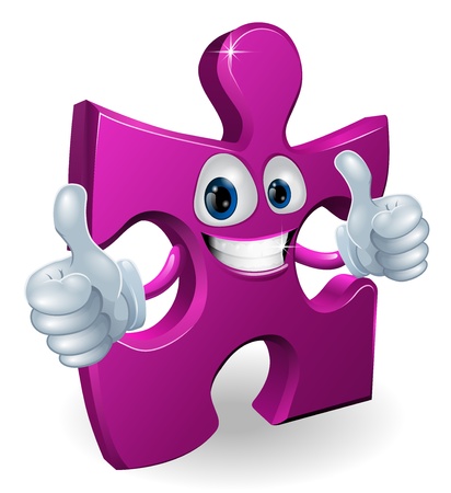 A jigsaw piece cartoon man smiling and giving a double thumbs upのイラスト素材