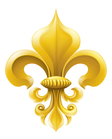 Golden fleur-de-lis decorative design or heraldic symbol. のイラスト素材