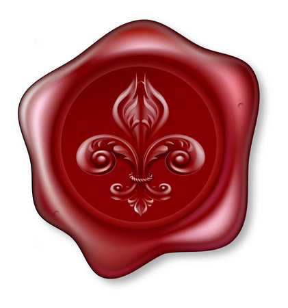 Illustration of a red sealing wax Fleur-de-lis Wax Sealのイラスト素材