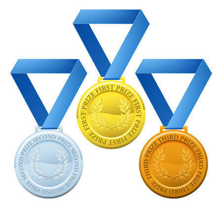 Illustration of three winners sports style medals for first second and third prizeのイラスト素材