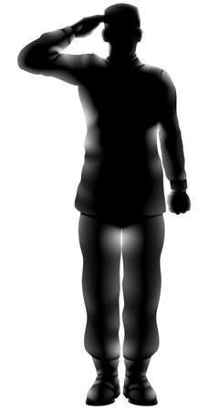 An American US military soldier from the armed forces in silhouette in uniform salutingのイラスト素材