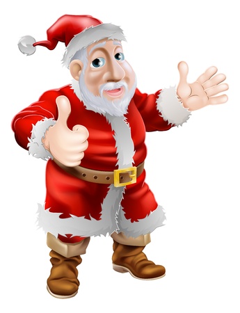 Illustration of a happy cartoon Christmas Santa Claus giving a thumbs up with his handのイラスト素材