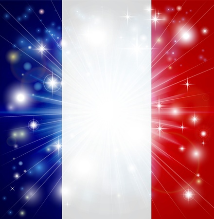 Flag of France background with pyrotechnic or light burst and copy space in the centreのイラスト素材