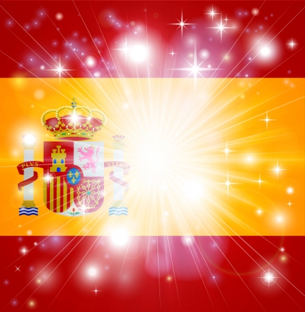 Flag of Spain background with pyrotechnic or light burst and copy space in the centreのイラスト素材