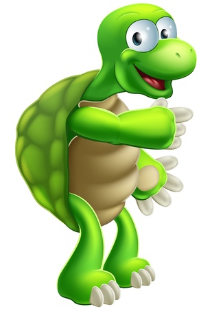 An illustration of a cute cartoon tortoise or turtle character pointing at somethingのイラスト素材