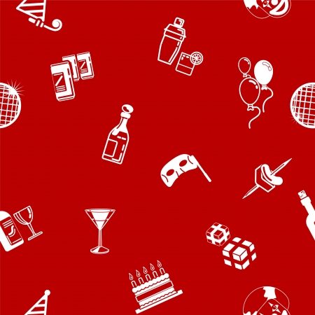 A repeating seamless party background tile texture with lots of drawings of different party iconsのイラスト素材
