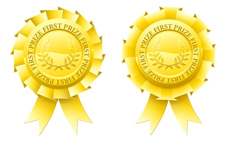 Two gold first prize rosettes with winner's laurel wreaths in the centreのイラスト素材