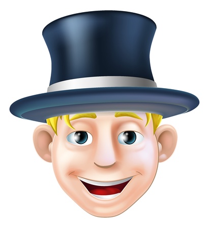 An illustration of a cartoon character wearing a top hat or stove pipe hatのイラスト素材