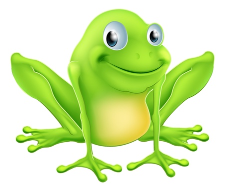 An illustration of a cartoon frog character sitting and smilingのイラスト素材