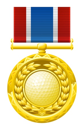 A gold winners medal with a laurel wreath and golf ball illustration のイラスト素材