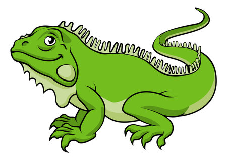 An illustration of a happy green cartoon Iguana lizardのイラスト素材
