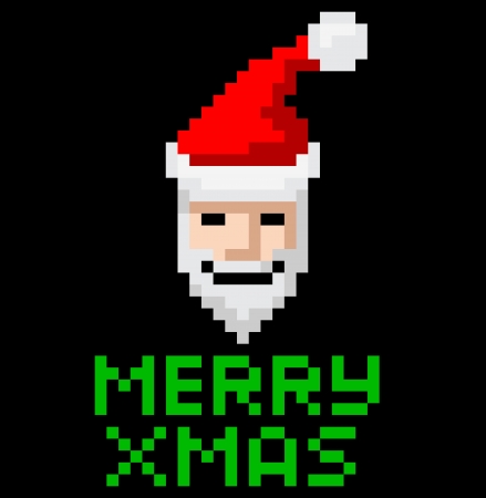 Retro arcade video game style pixel art Christmas Santa with Merry Xmas messageのイラスト素材