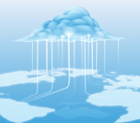 A cloud computing internet concept with information flowing to and from the cloudのイラスト素材