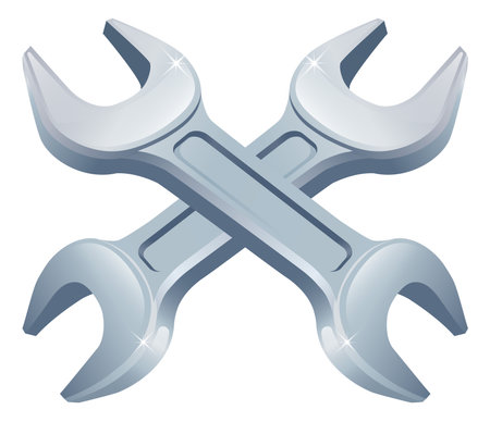 Crossed wrench spanners icon of cartoon tools crossed, construction or DIY or service conceptのイラスト素材