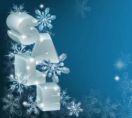 A Christmas or New Year Sale Background with the word sale on hanging ornaments with snowflakes and framed copy-spaceのイラスト素材