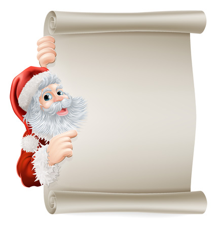 Santa Christmas poster of Santa cartoon character pointing sideways at a poster signのイラスト素材
