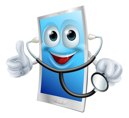 Illustration of a mobile phone character holding a stethoscopeのイラスト素材