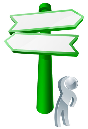 Thinking about the right way to go concept of a man deciding on the correct direction to takeのイラスト素材
