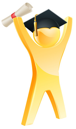 Happy gold graduate holding up their certificate or diploma and wearing a mortar boardのイラスト素材