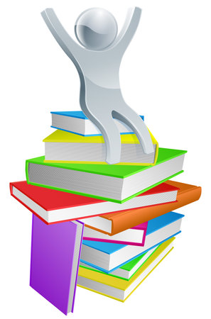 Love of reading concept of a very happy sliver person on some booksのイラスト素材