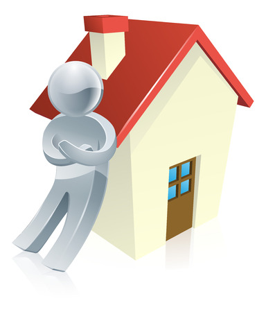 Mascot person and house illustration of a figure leaning on a houseのイラスト素材