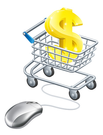 Dollar sign mouse trolley concept of a dollar sign in a shopping cart with a mouse connected to it. Concept for making money online on the internet or controlling your financesのイラスト素材