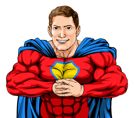 An illustration of a superhero in cape and costumeのイラスト素材