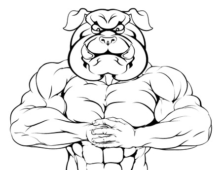 Mean looking bulldog ready for combat punching fist into palmのイラスト素材