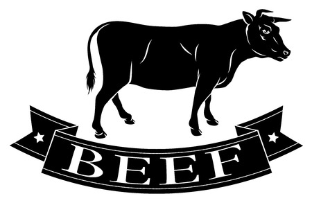 Beef food icon of a cow and banner reading beefのイラスト素材