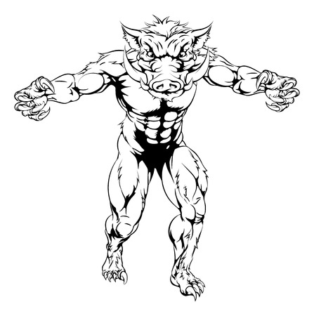 A drawing of a boar sports character mascot standing with claws outのイラスト素材