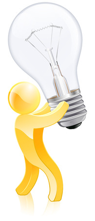 Business concept of gold person holding a lightbulb.のイラスト素材