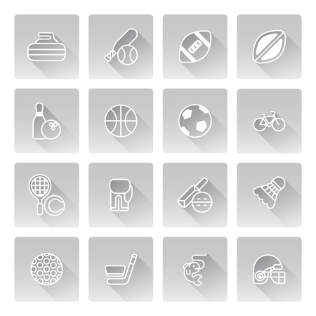 Sports icons set with icons for many sports including baseball, basketball, curling and many moreのイラスト素材