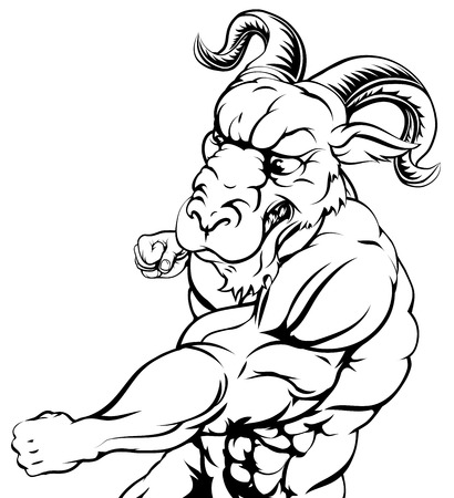 An illustration of a mean looking ram animal sports mascot punchingのイラスト素材