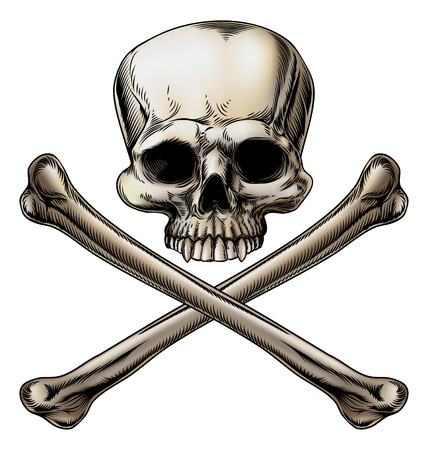 Jolly roger illustration of a skull above a pair of crossed bonesのイラスト素材