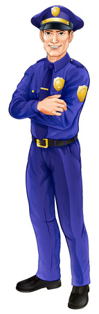 An illustration of a happy handsome standing police officer policeman with his arms foldedのイラスト素材