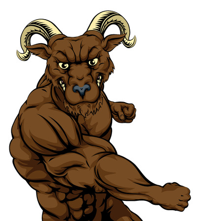 Tough mean muscular ram character or sports mascot in a fight punching with fistのイラスト素材
