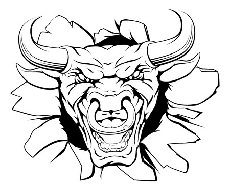 A mean bull character or sports mascot breaking outのイラスト素材