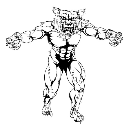 An illustration of a Werewolf wolf scary sports mascot with claws outのイラスト素材