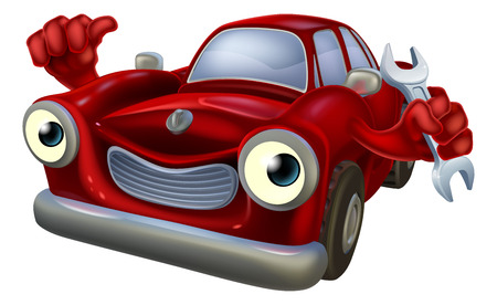 A happy red car mechanic character holding a mechanics spanner and giving a thumbs upのイラスト素材