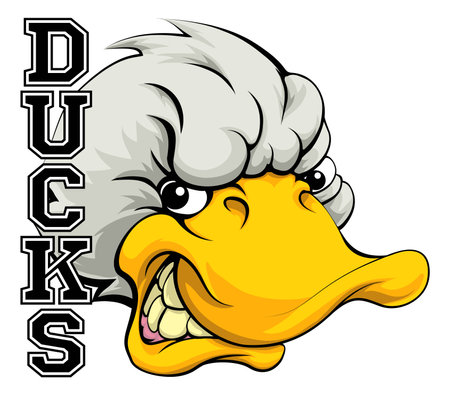 An illustration of a cartoon duck sports team mascot with the text Ducksのイラスト素材