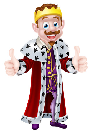 Drawing of a cartoon king character wearing a crown and ermine cape, giving a double thumbs upのイラスト素材