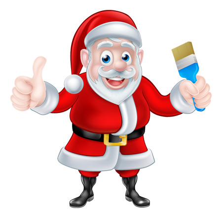 Christmas cartoon Santa Claus holding a paint brush and giving a thumbs upのイラスト素材