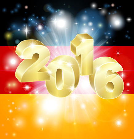 A German flag with 2016 coming out of it with fireworks. Concept for New Year or anything exciting happening in Germany in the year 2016.のイラスト素材