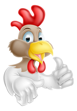 A cartoon chicken mascot character giving a thumbs upのイラスト素材