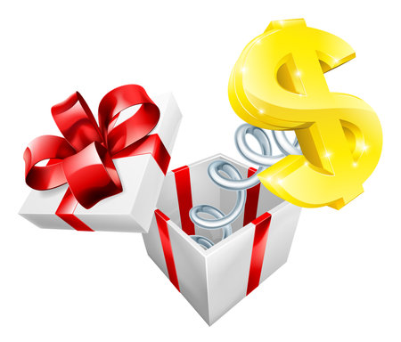 A jack in the box with a Dollar sign symbol jumping out on a springのイラスト素材