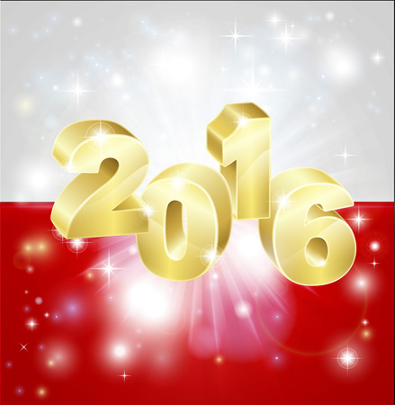 A Polish flag with 2016 coming out of it with fireworks. Concept for New Year or anything exciting happening in Poland in the year 2016.のイラスト素材