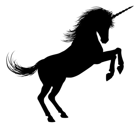 Unicorn mythical horse in silhouette standing on hind legsのイラスト素材