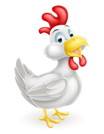 A cartoon white cute chicken mascot characterのイラスト素材