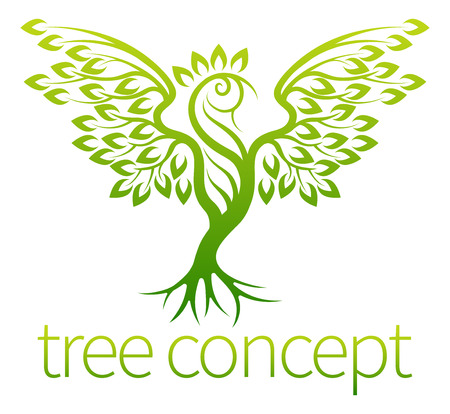 Bird tree concept of an icon of a tree growing in the shape of a bird or phoenixのイラスト素材